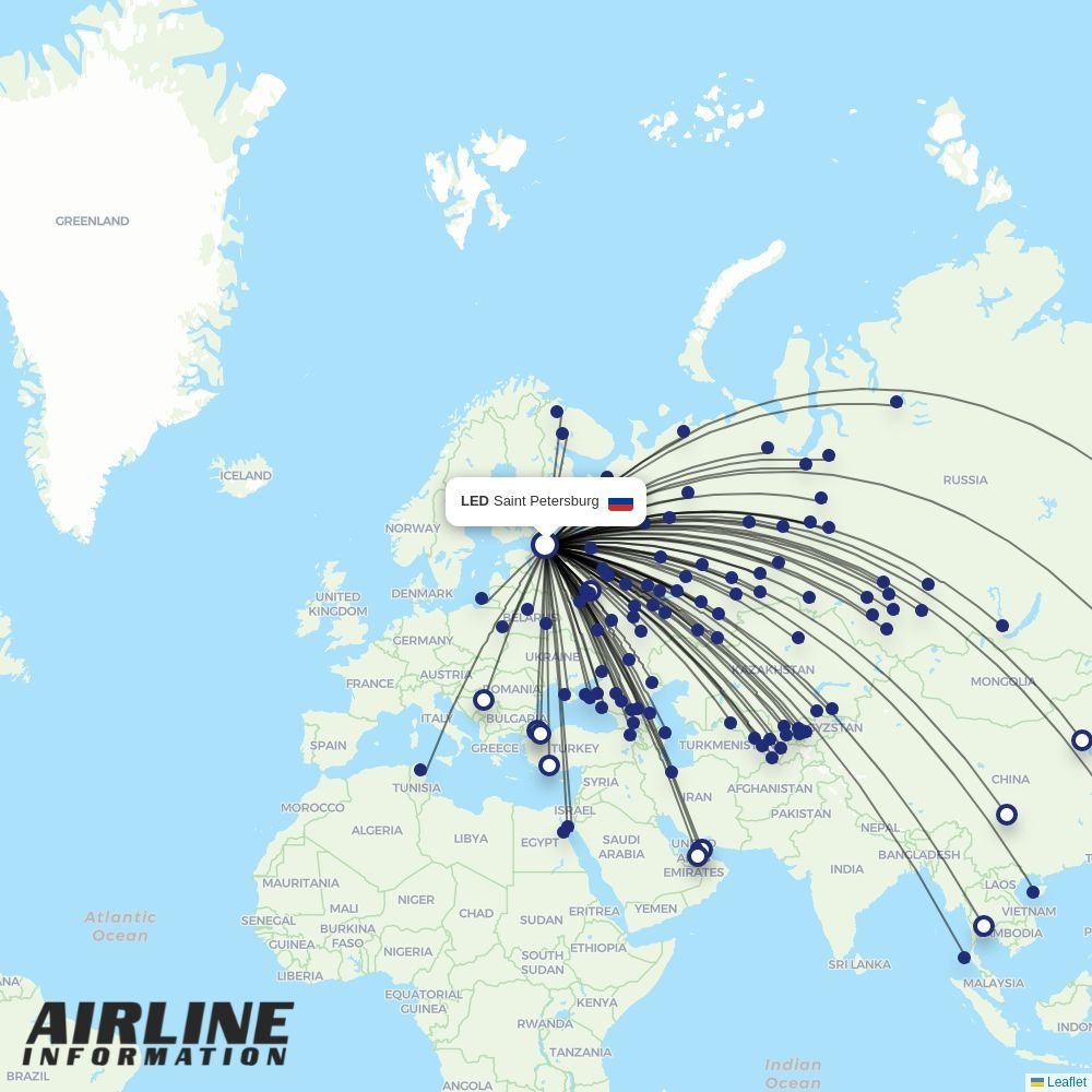 Taban Air routes from LED