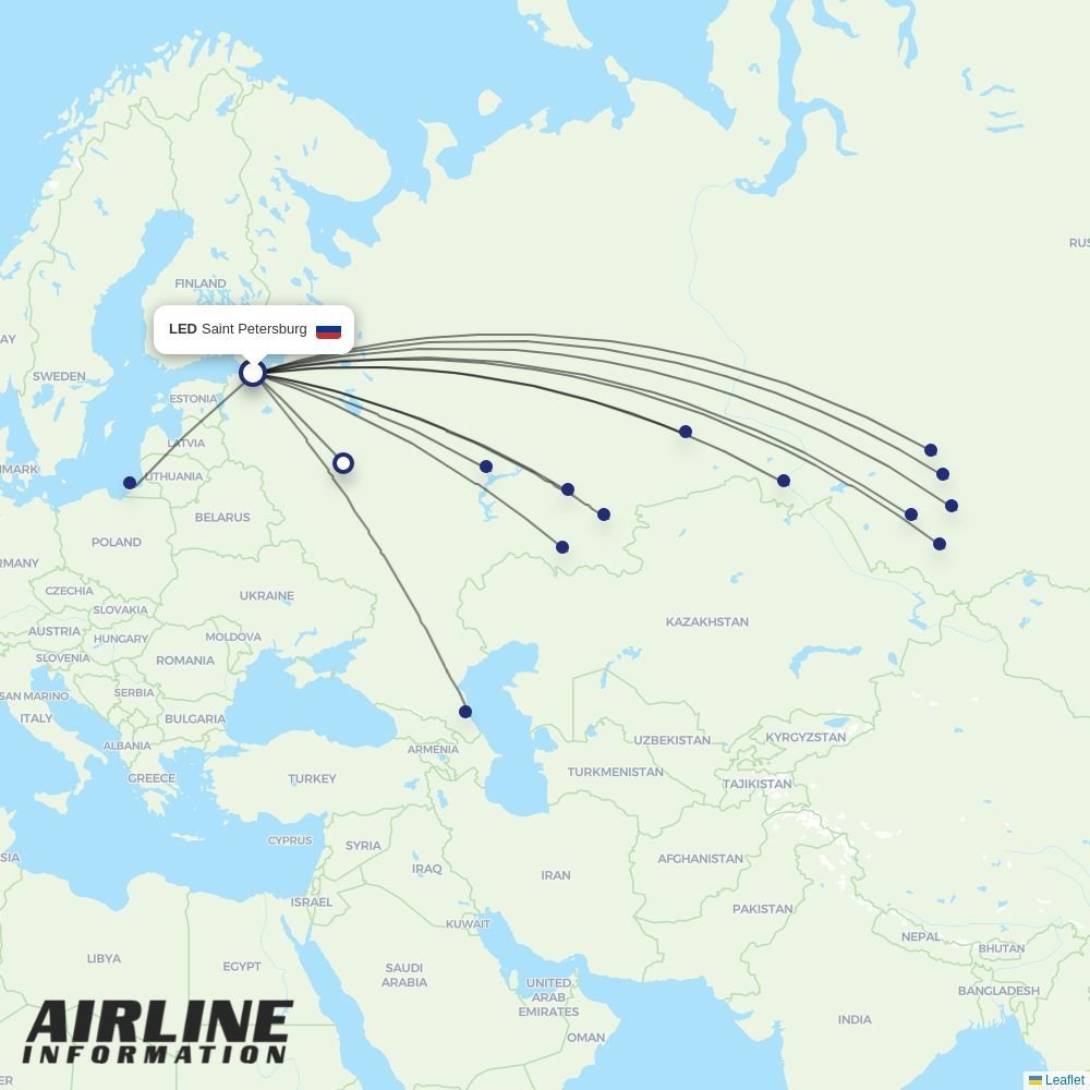 Nordwind Airlines routes from LED