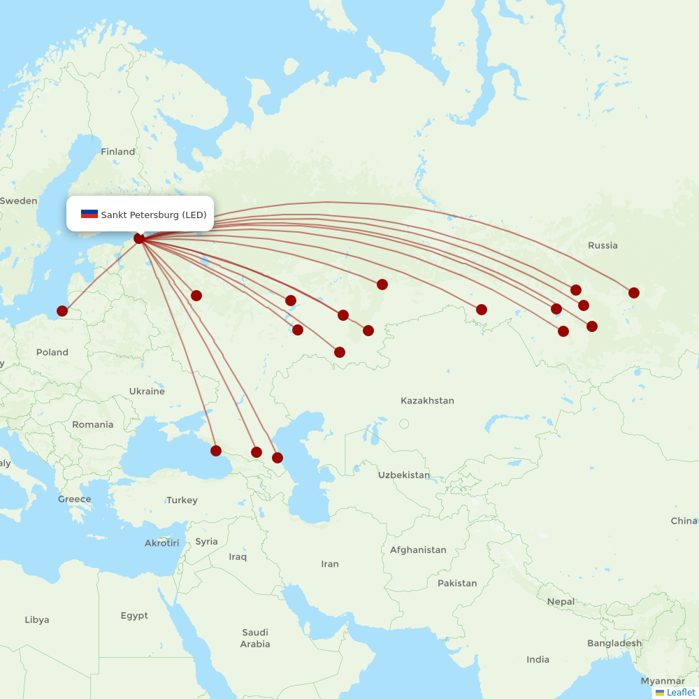 Nordwind Airlines at LED route map