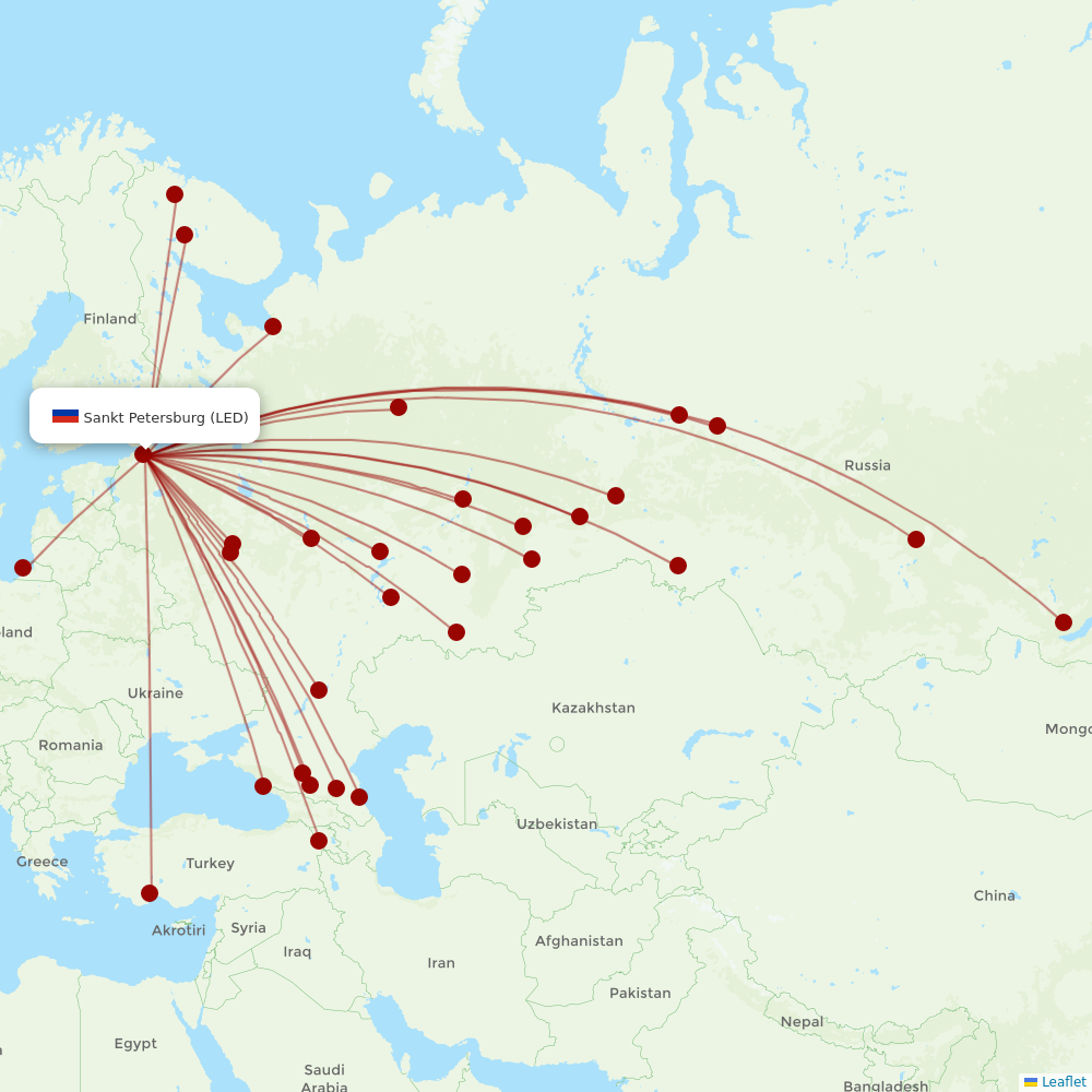 Aeroflot at LED route map