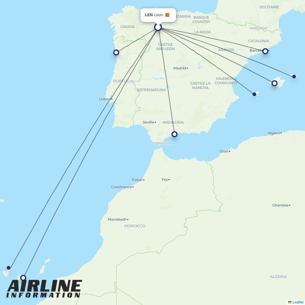 Iberia routes from LEN