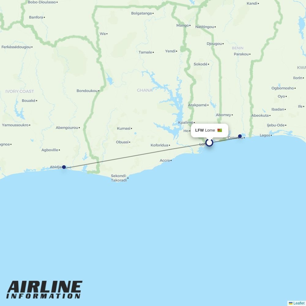 Air Cote DIvoire routes from LFW