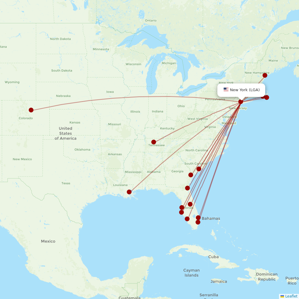 JetBlue at LGA route map