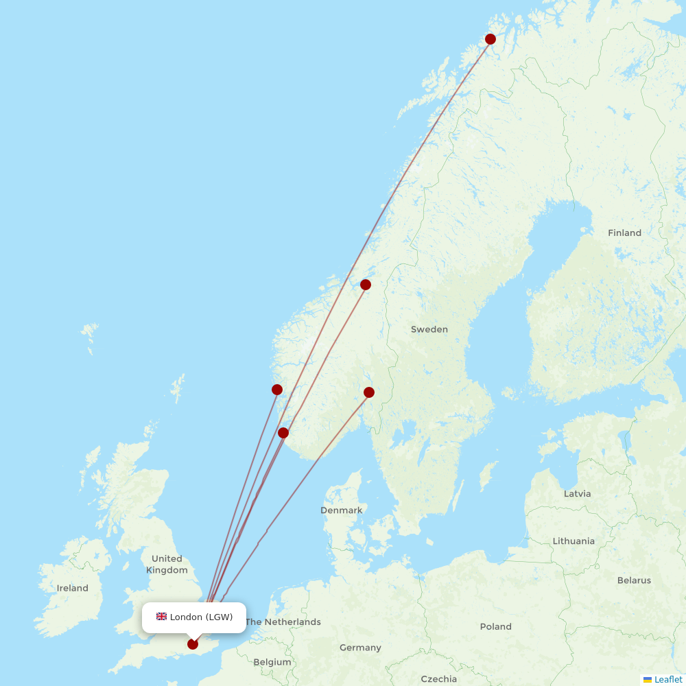 Norwegian Air at LGW route map