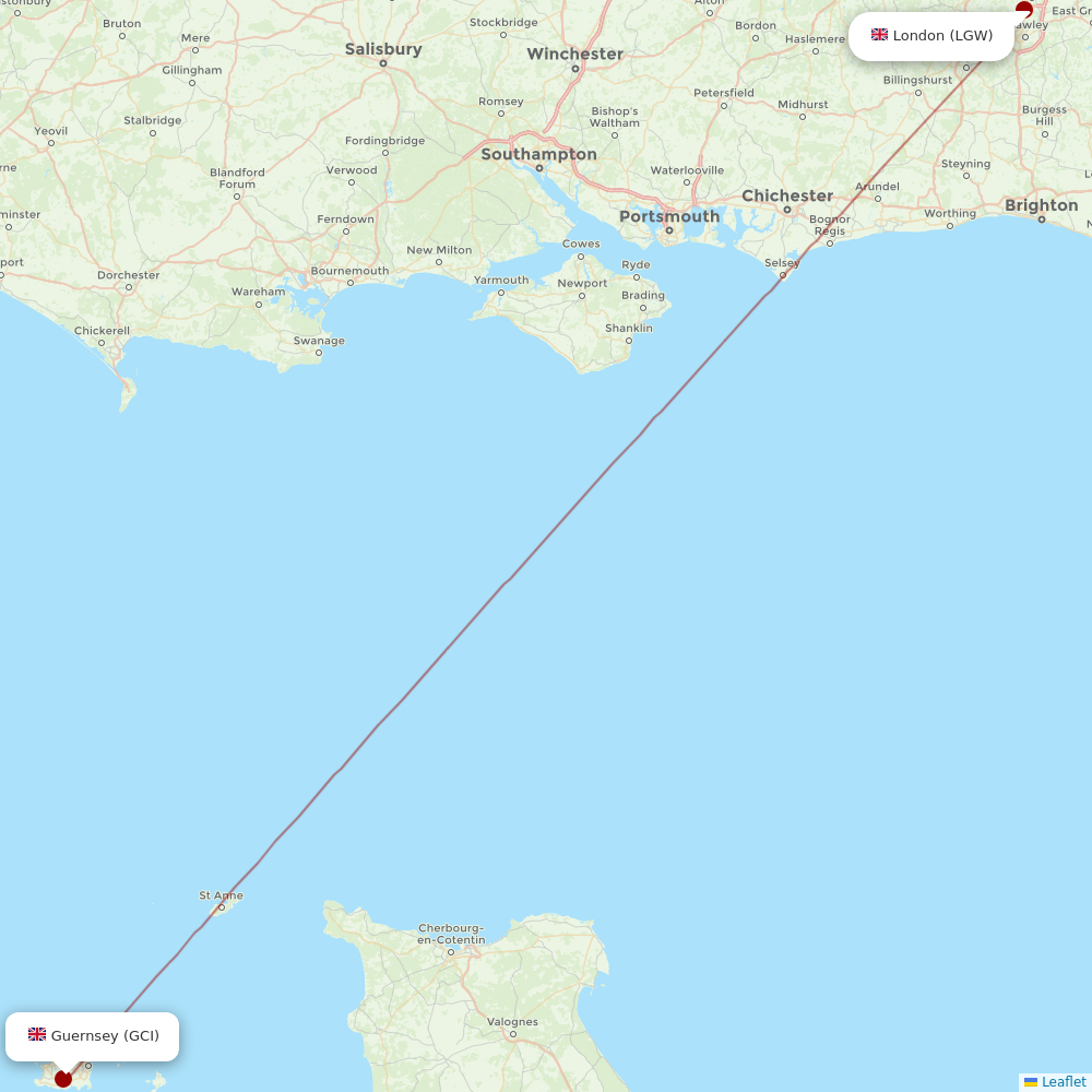 Aurigny at LGW route map