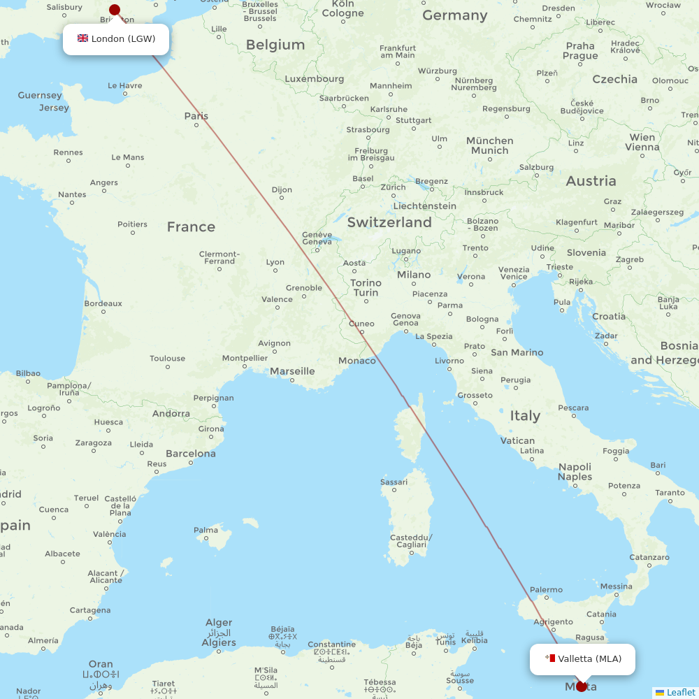 Air Malta at LGW route map