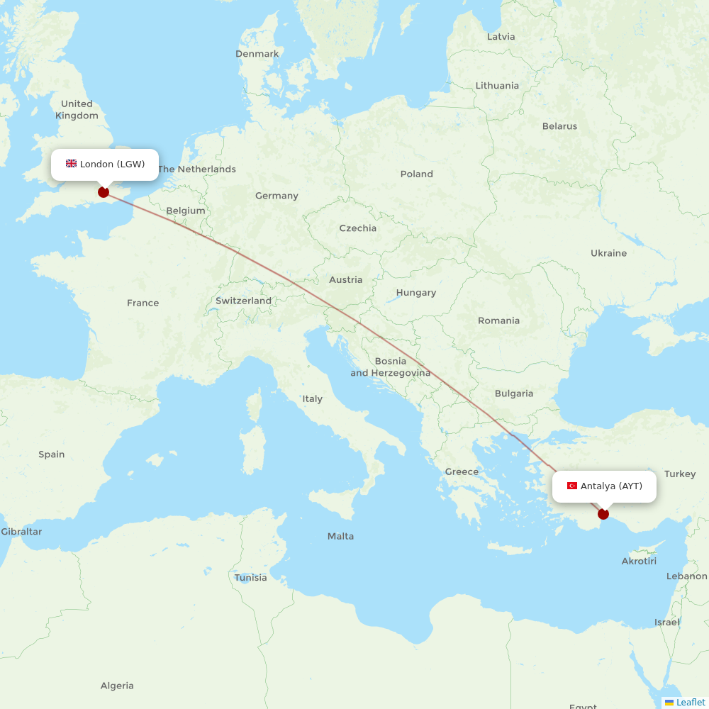Corendon Airlines at LGW route map