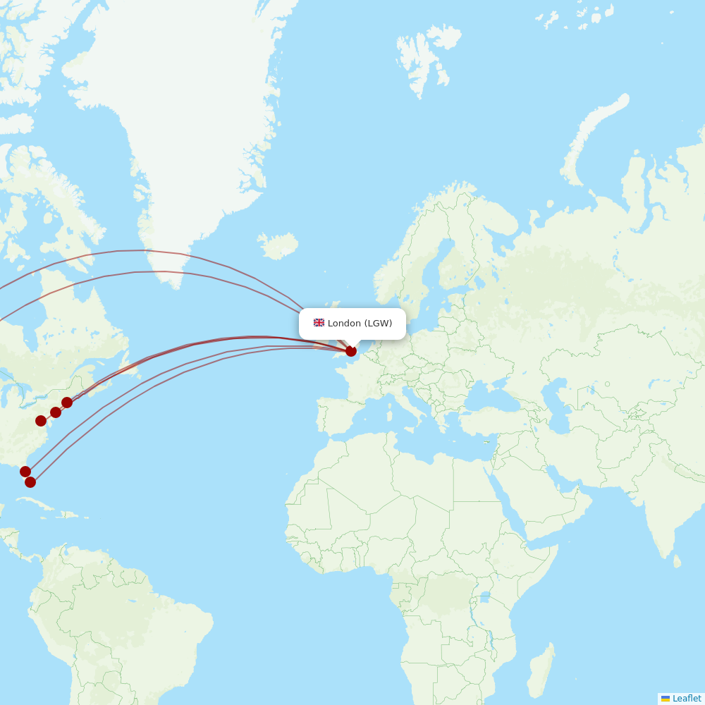 Norse Atlantic at LGW route map