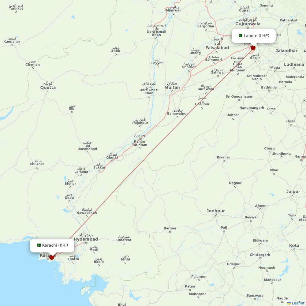 Air Arabia Jordan at LHE route map
