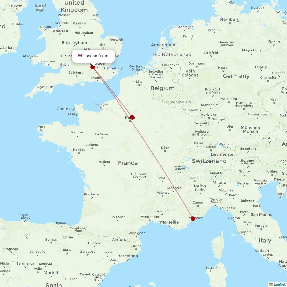 Air France at LHR route map
