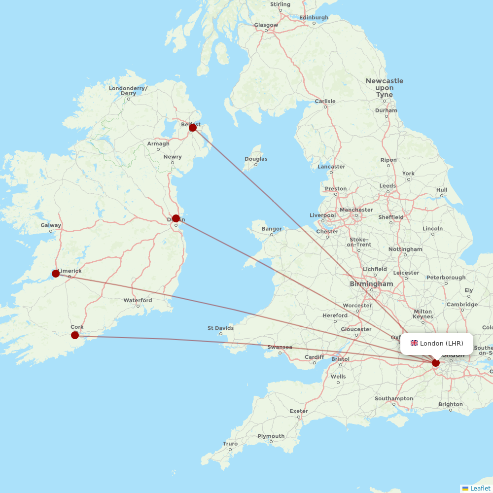 Aer Lingus at LHR route map