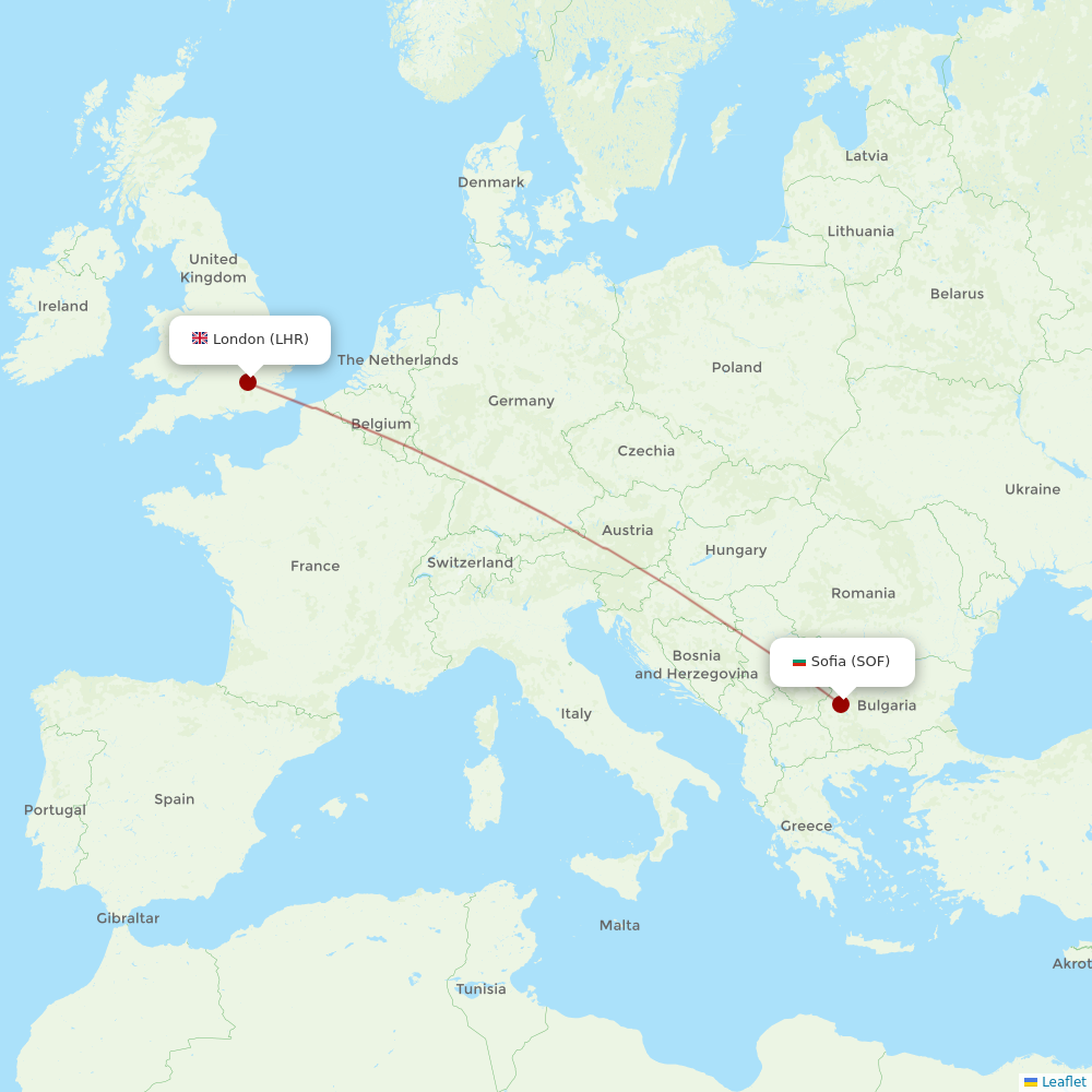 Bulgaria Air at LHR route map