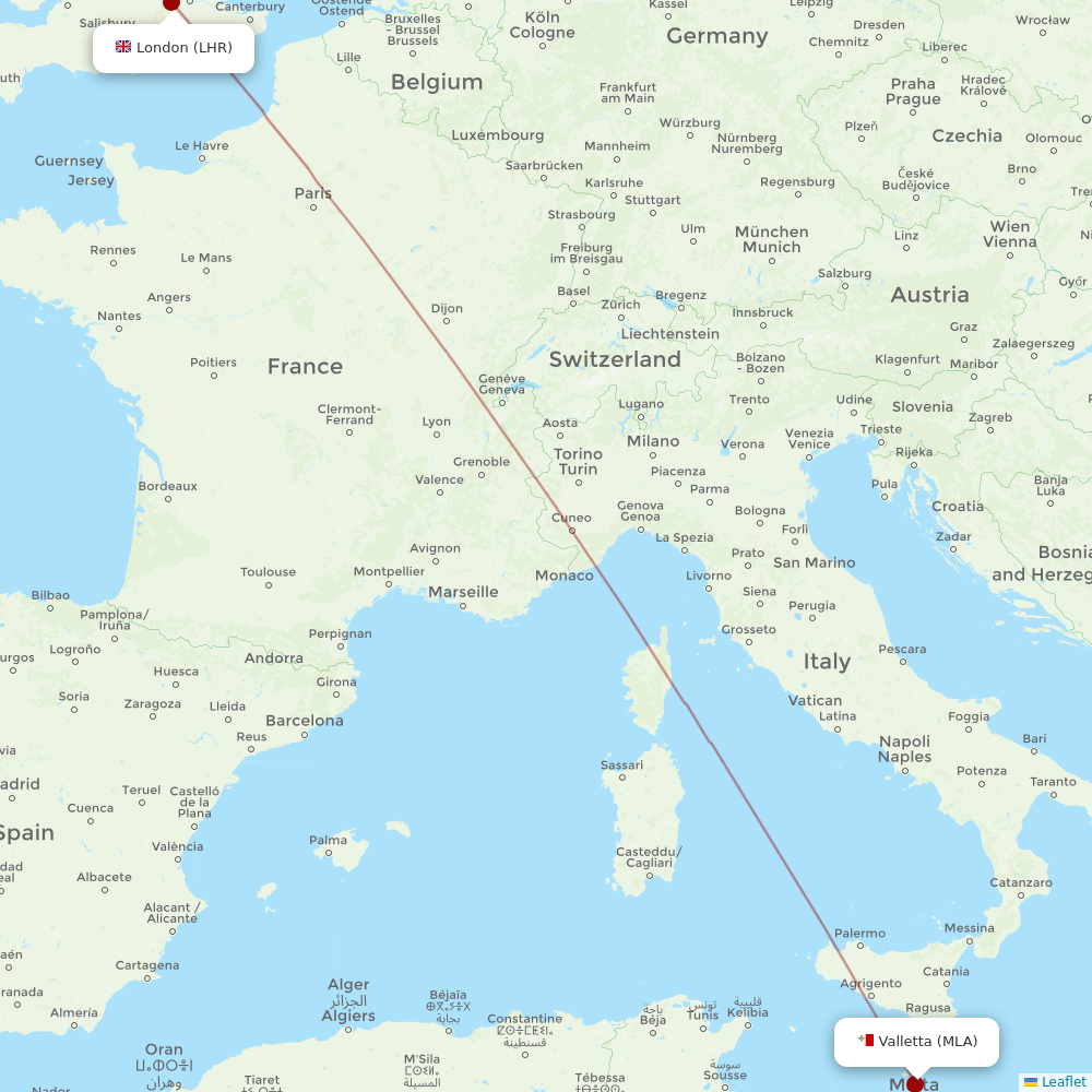 Air Malta at LHR route map