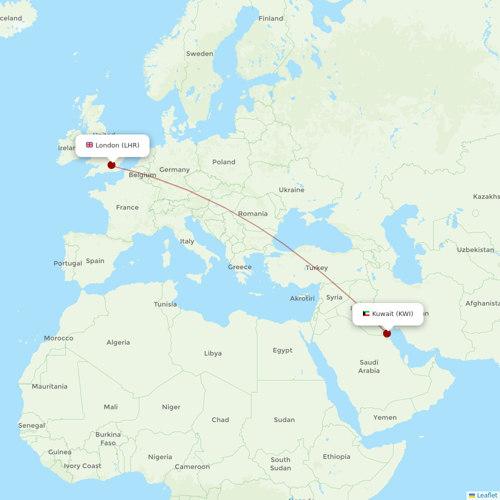 Kuwait Airways at LHR route map