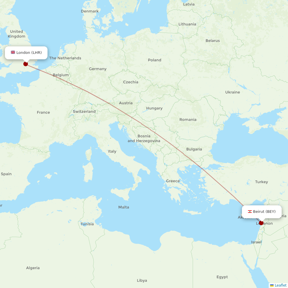 Middle East Airlines at LHR route map