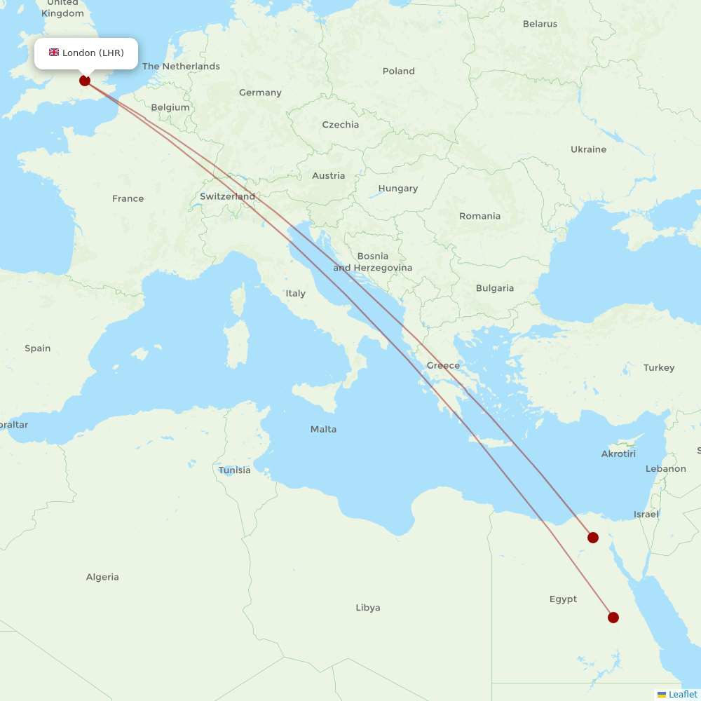 EgyptAir at LHR route map