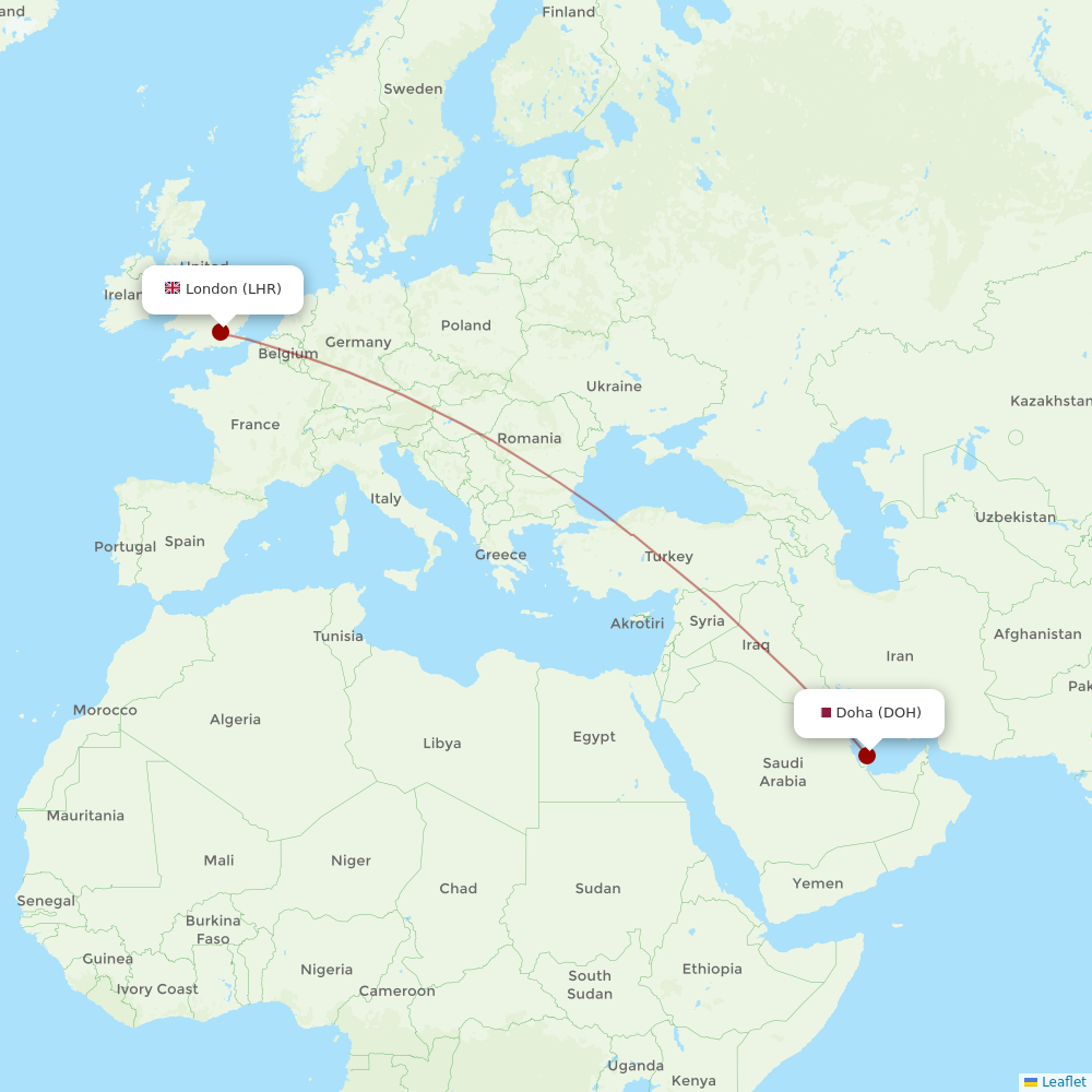 Qatar Airways at LHR route map