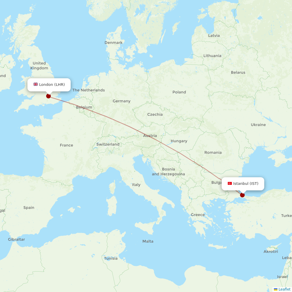 Turkish Airlines at LHR route map