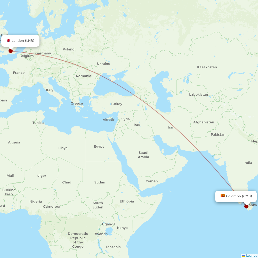 SriLankan Airlines at LHR route map