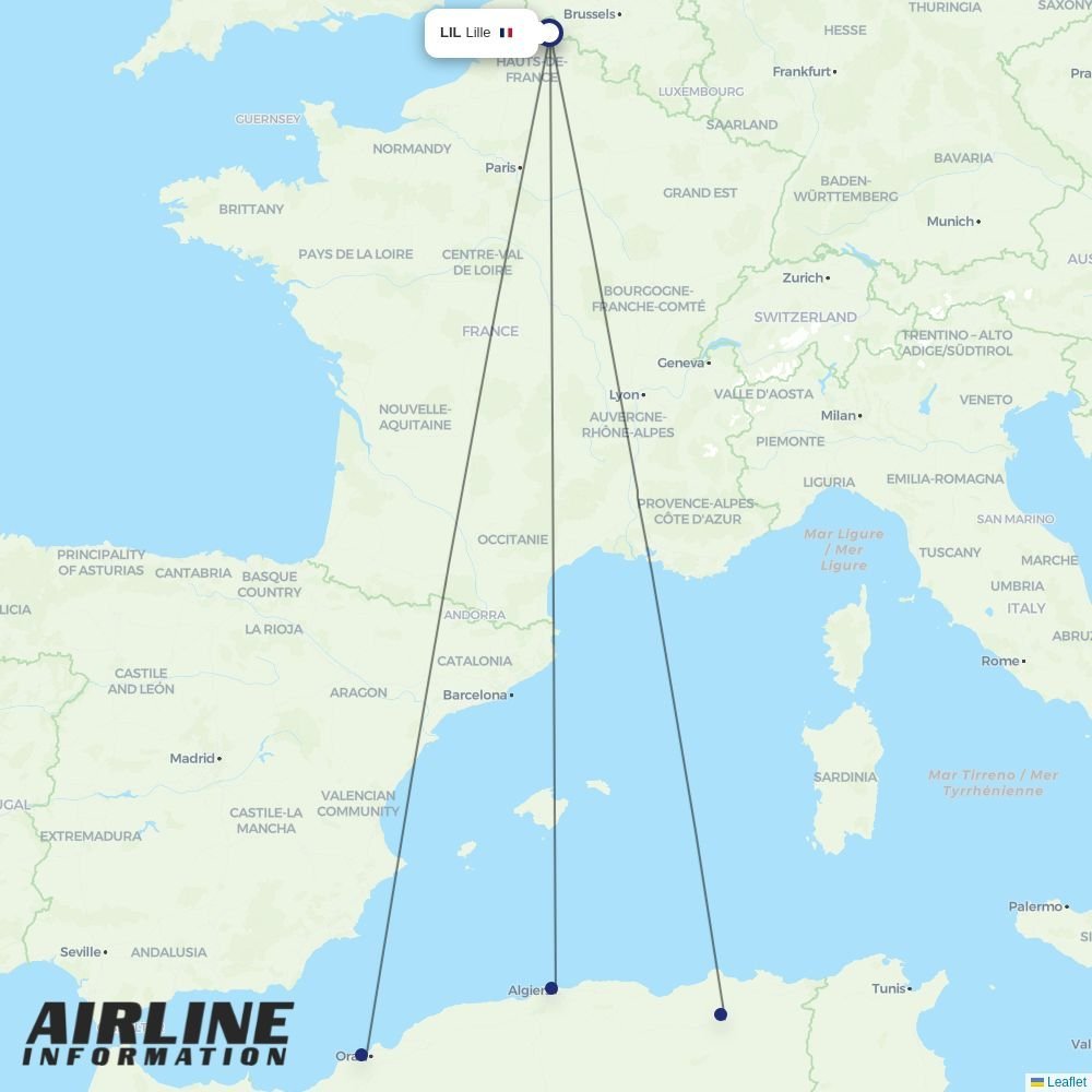 Air Algerie routes from LIL