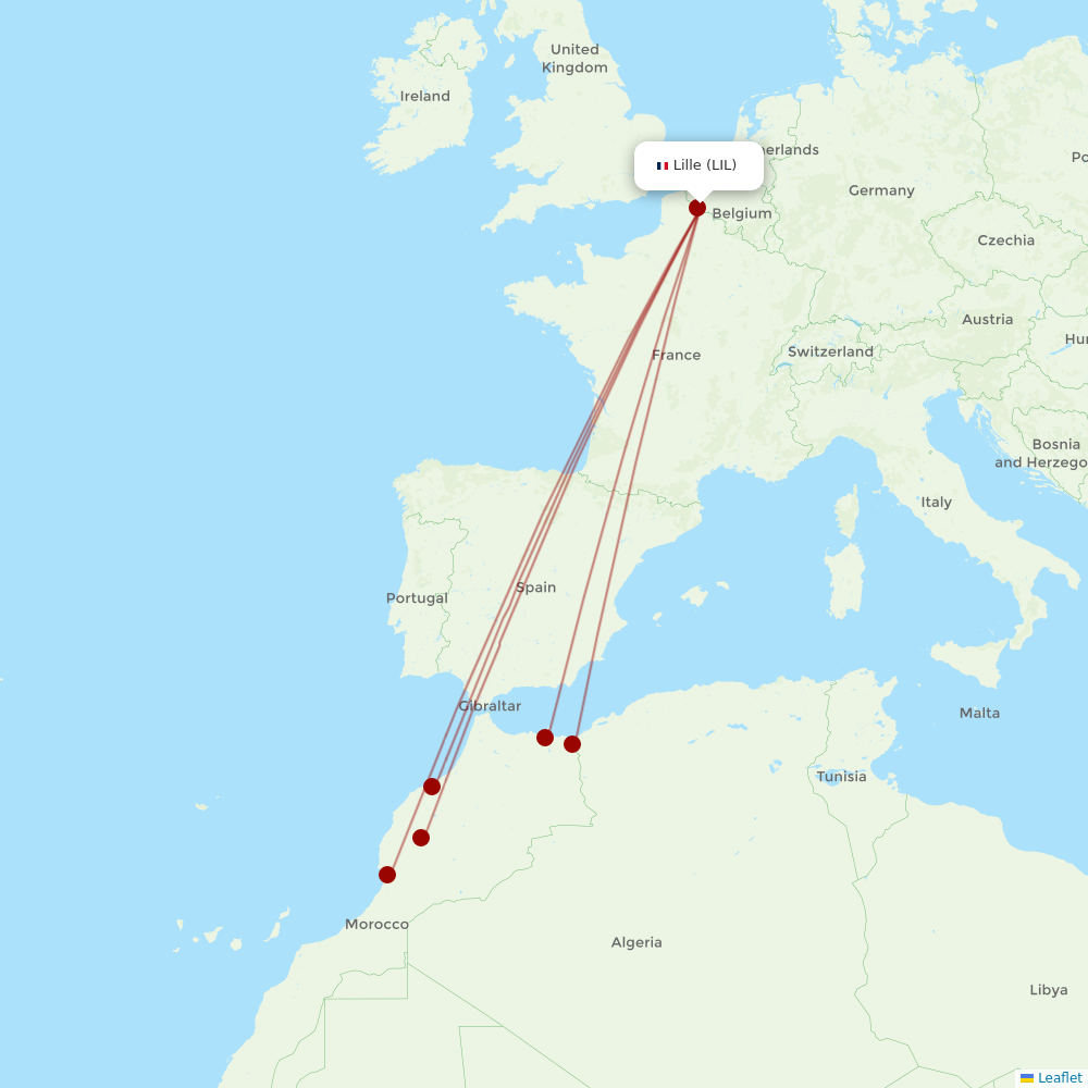 TUI Airlines Belgium at LIL route map