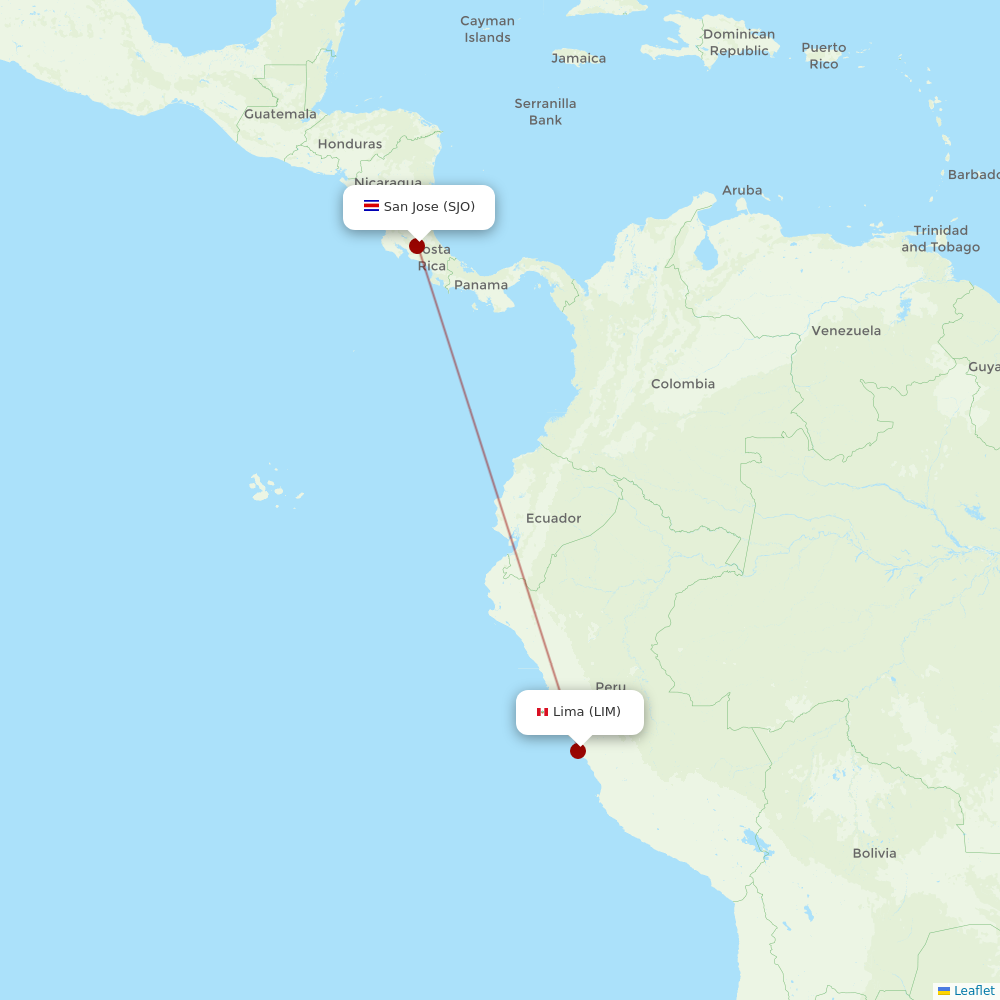 Volaris Costa Rica at LIM route map