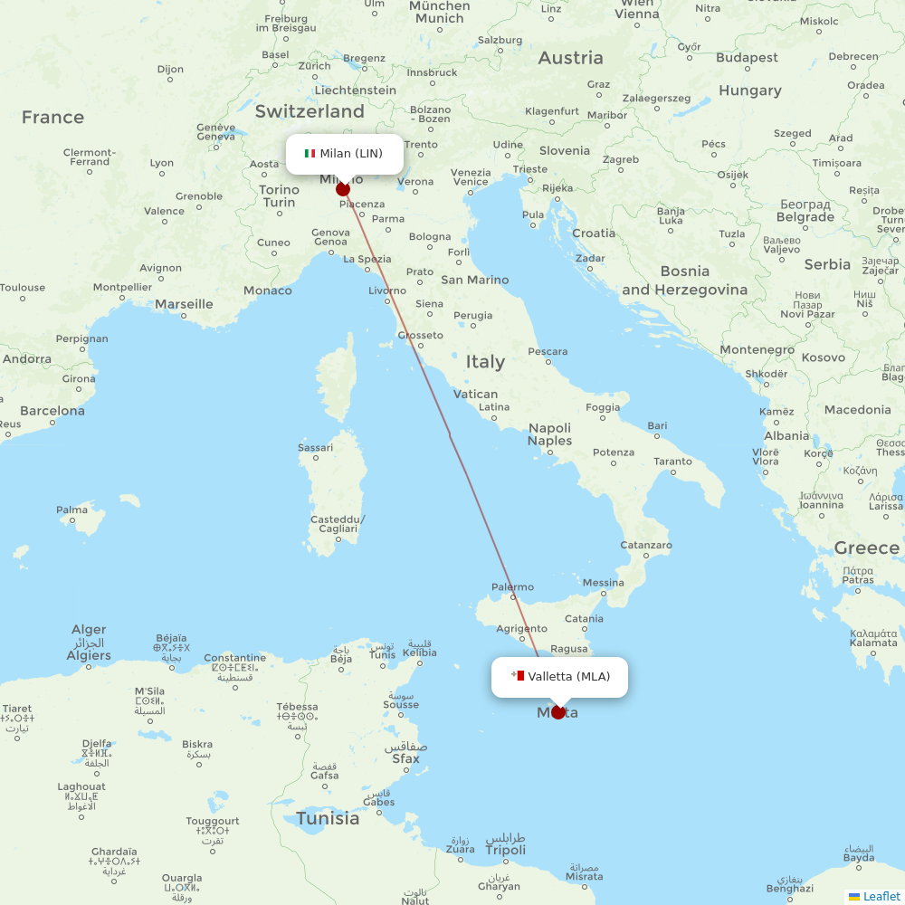 Air Malta at LIN route map