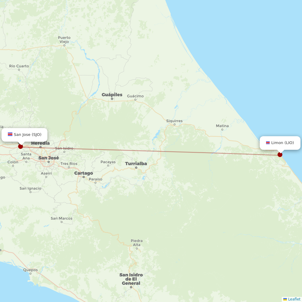 SANSA Regional at LIO route map