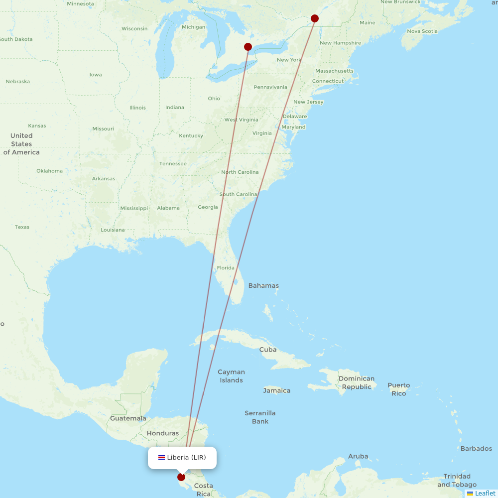 Air Transat at LIR route map