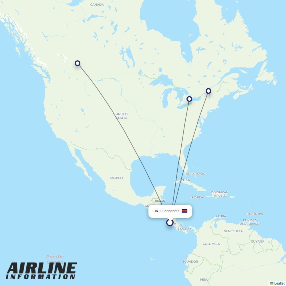 WestJet routes from LIR