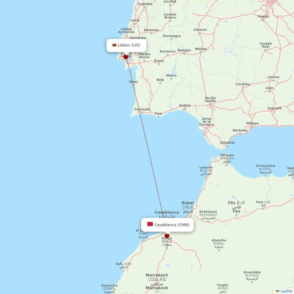 Royal Air Maroc at LIS route map