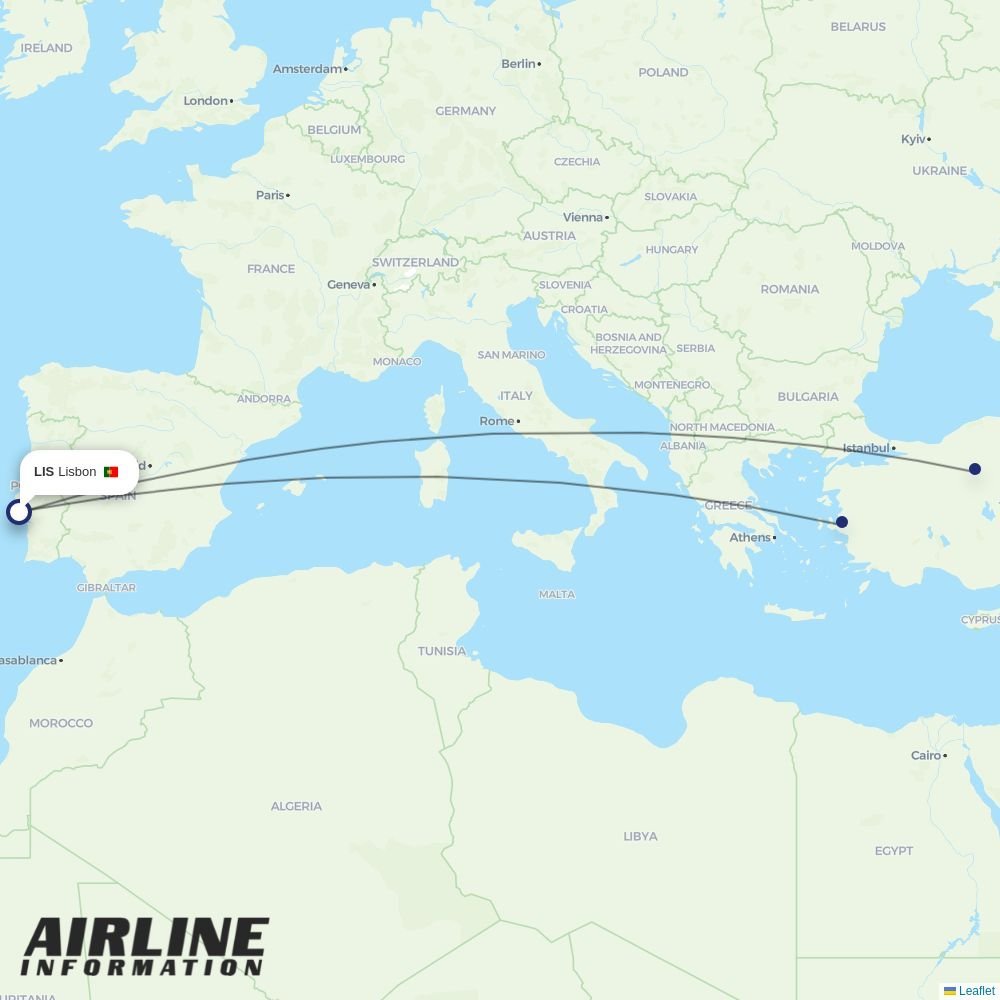 Pegasus routes from LIS