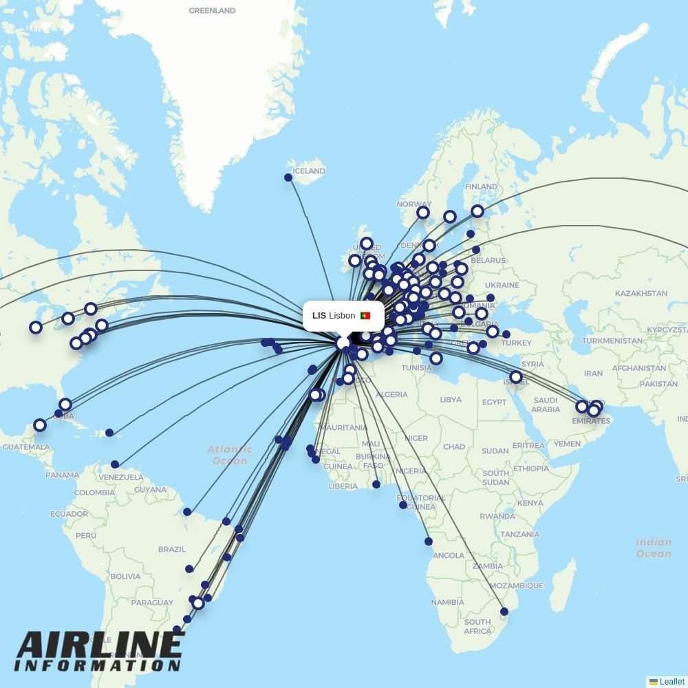 Azores Airlines routes from LIS