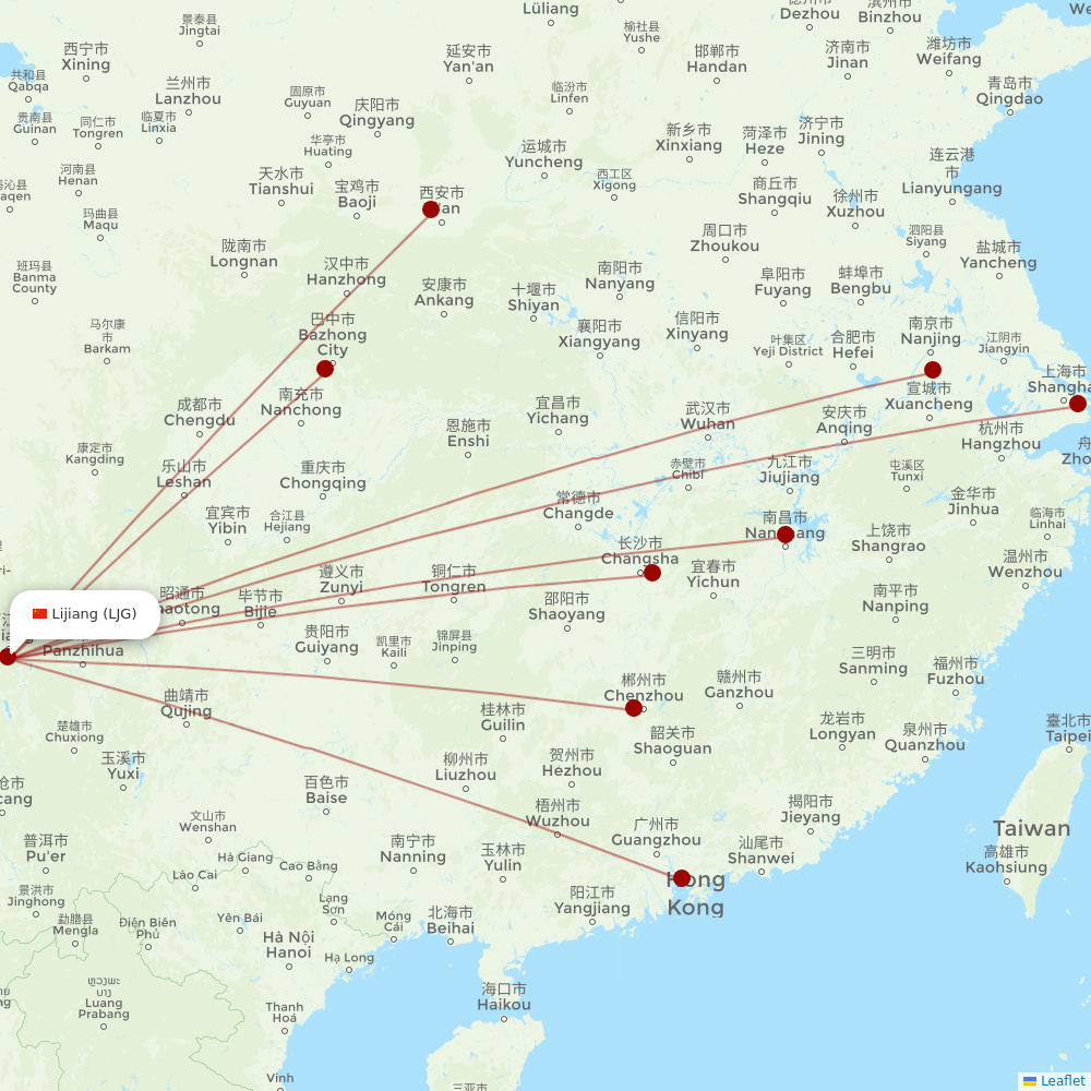 Juneyao Airlines at LJG route map