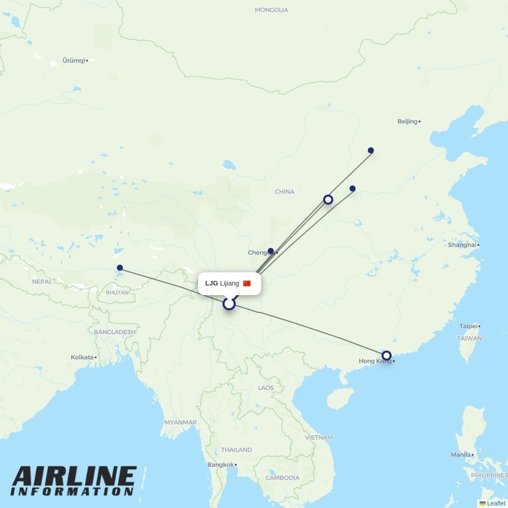 Tibet Airlines routes from LJG