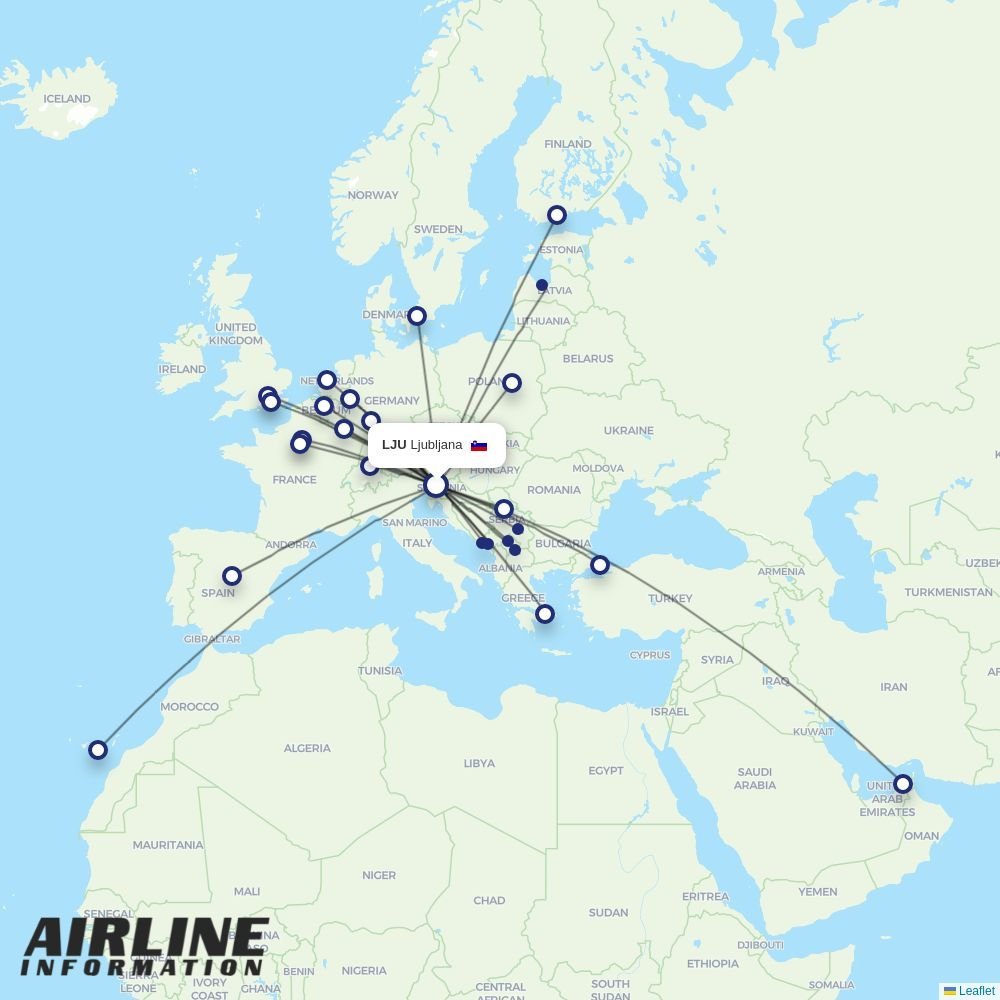Air Baltic routes from LJU