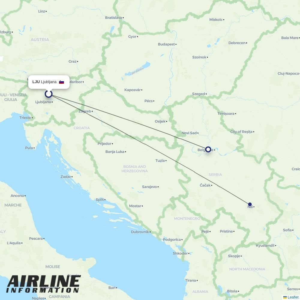 Air Serbia routes from LJU