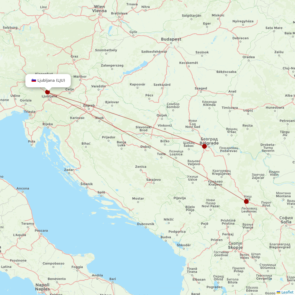 Air Serbia at LJU route map