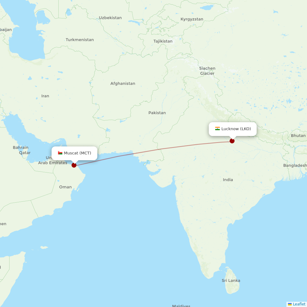 Oman Air at LKO route map