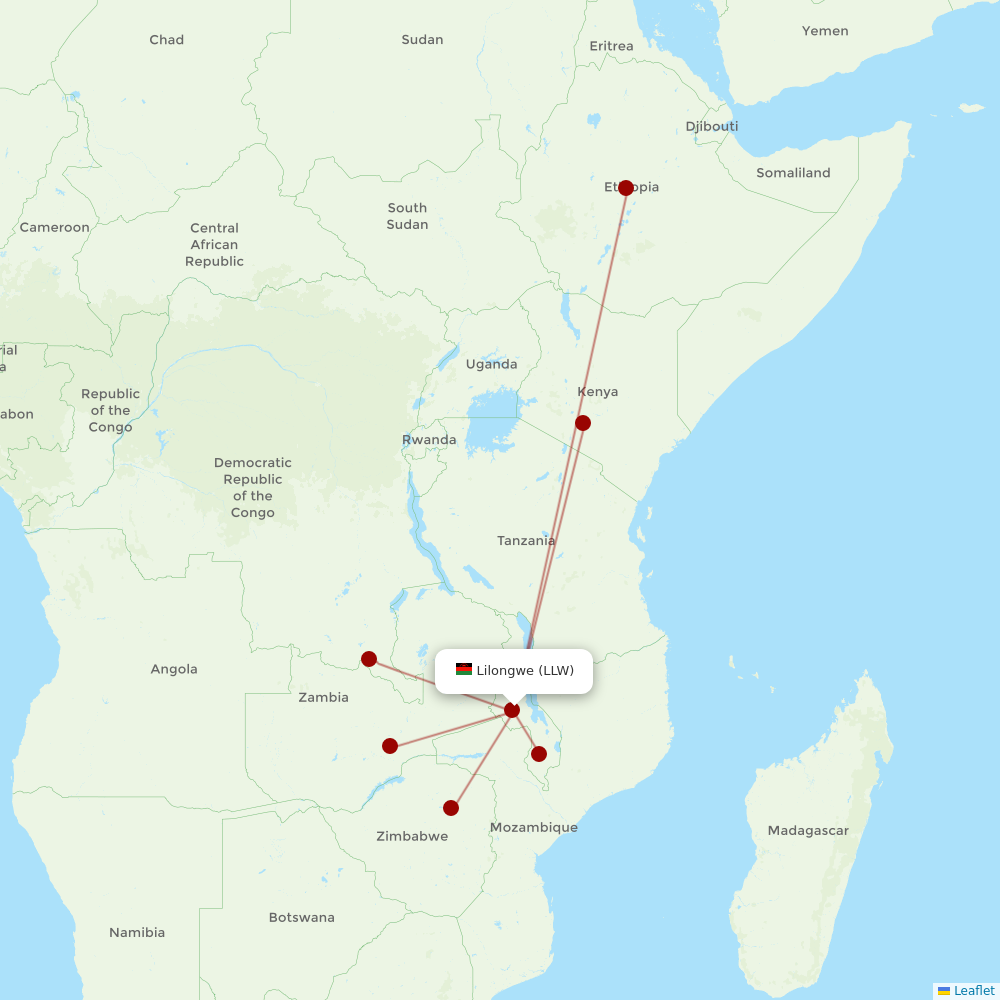 Ethiopian Airlines at LLW route map