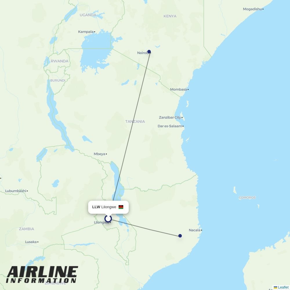 Kenya Airways routes from LLW