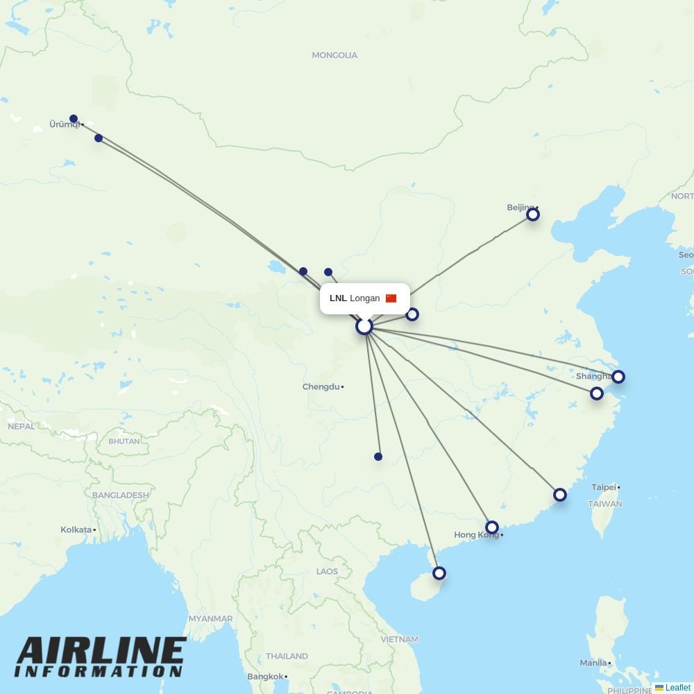 Juneyao Airlines routes from LNL