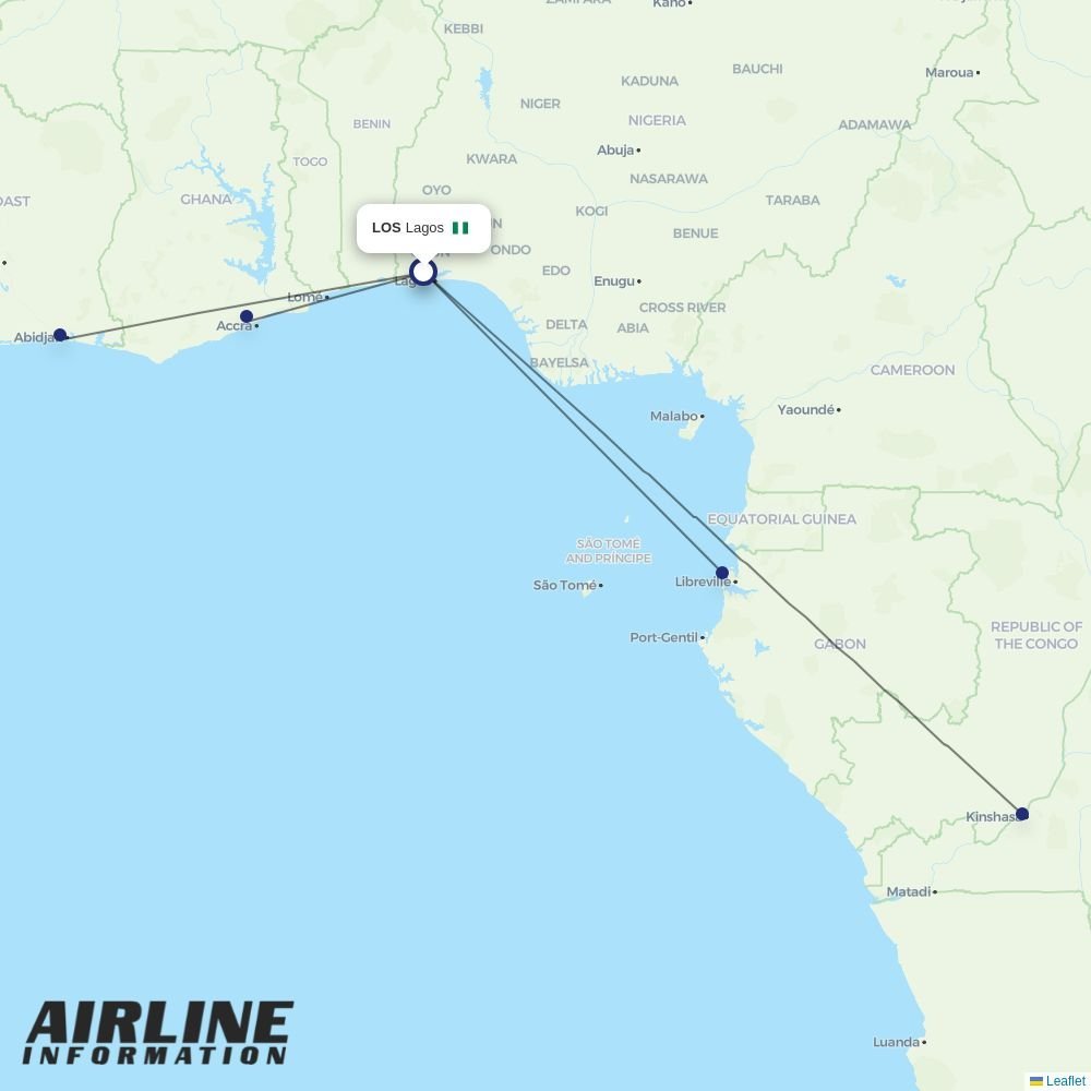 Air Cote DIvoire routes from LOS