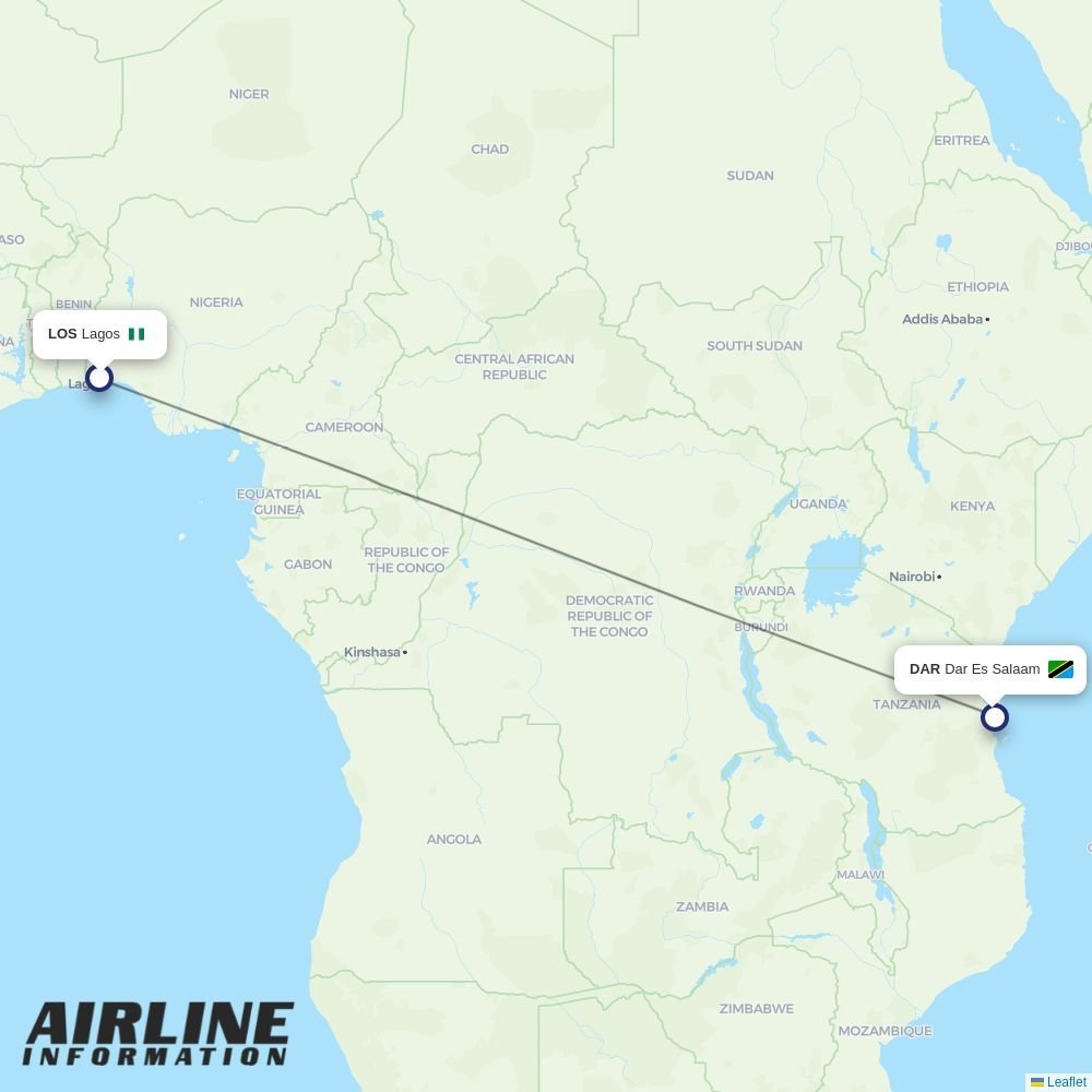 Air Tanzania routes from LOS