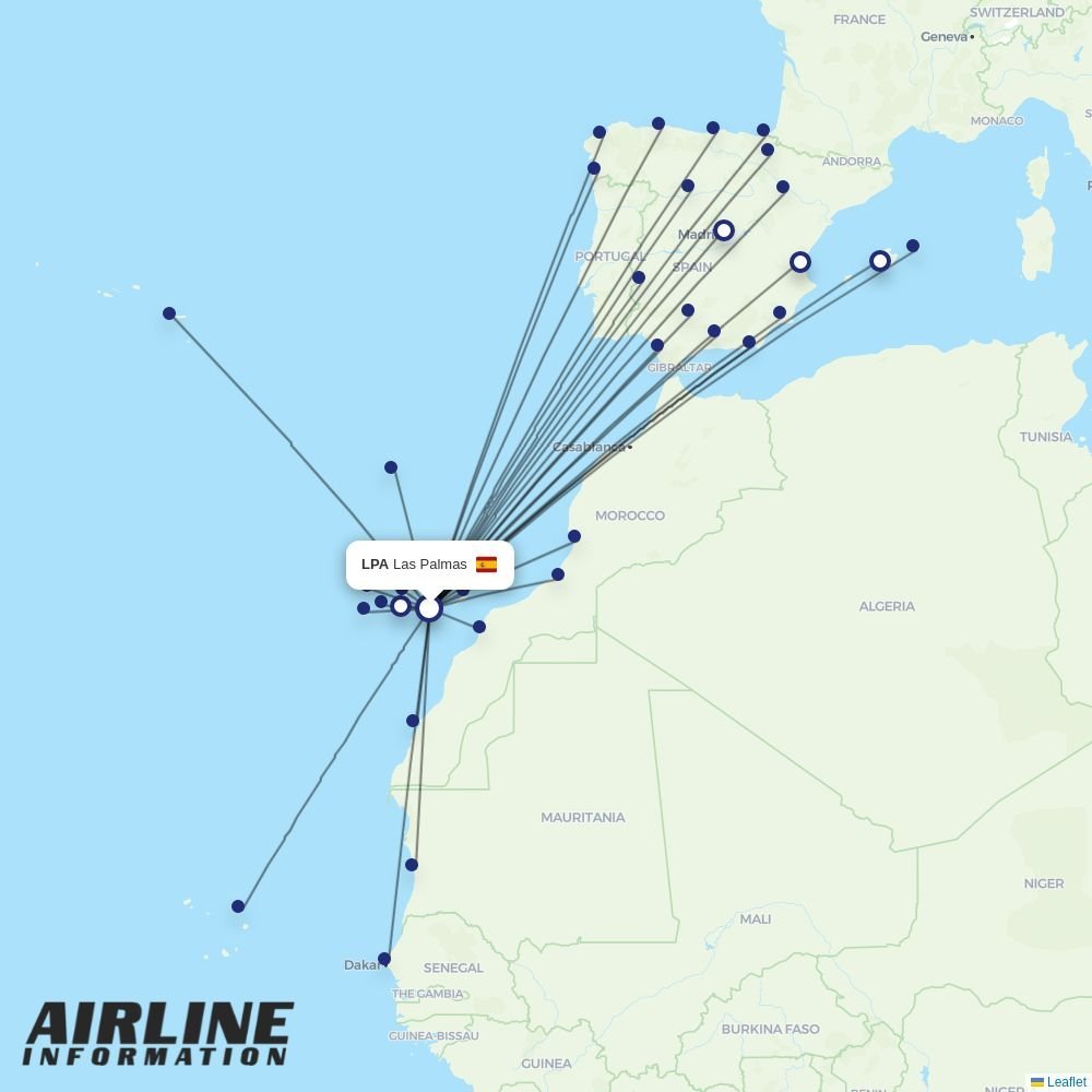 Binter Canarias routes from LPA