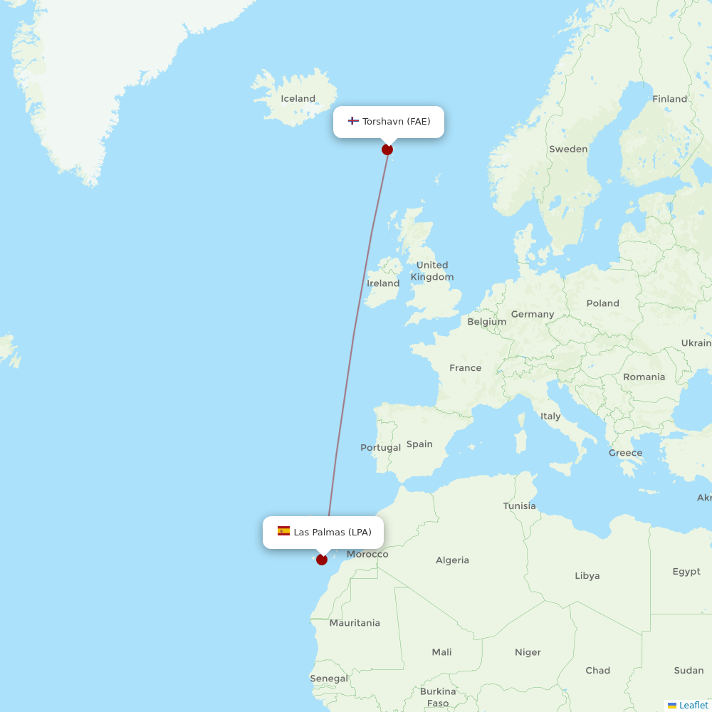 Atlantic Airways at LPA route map
