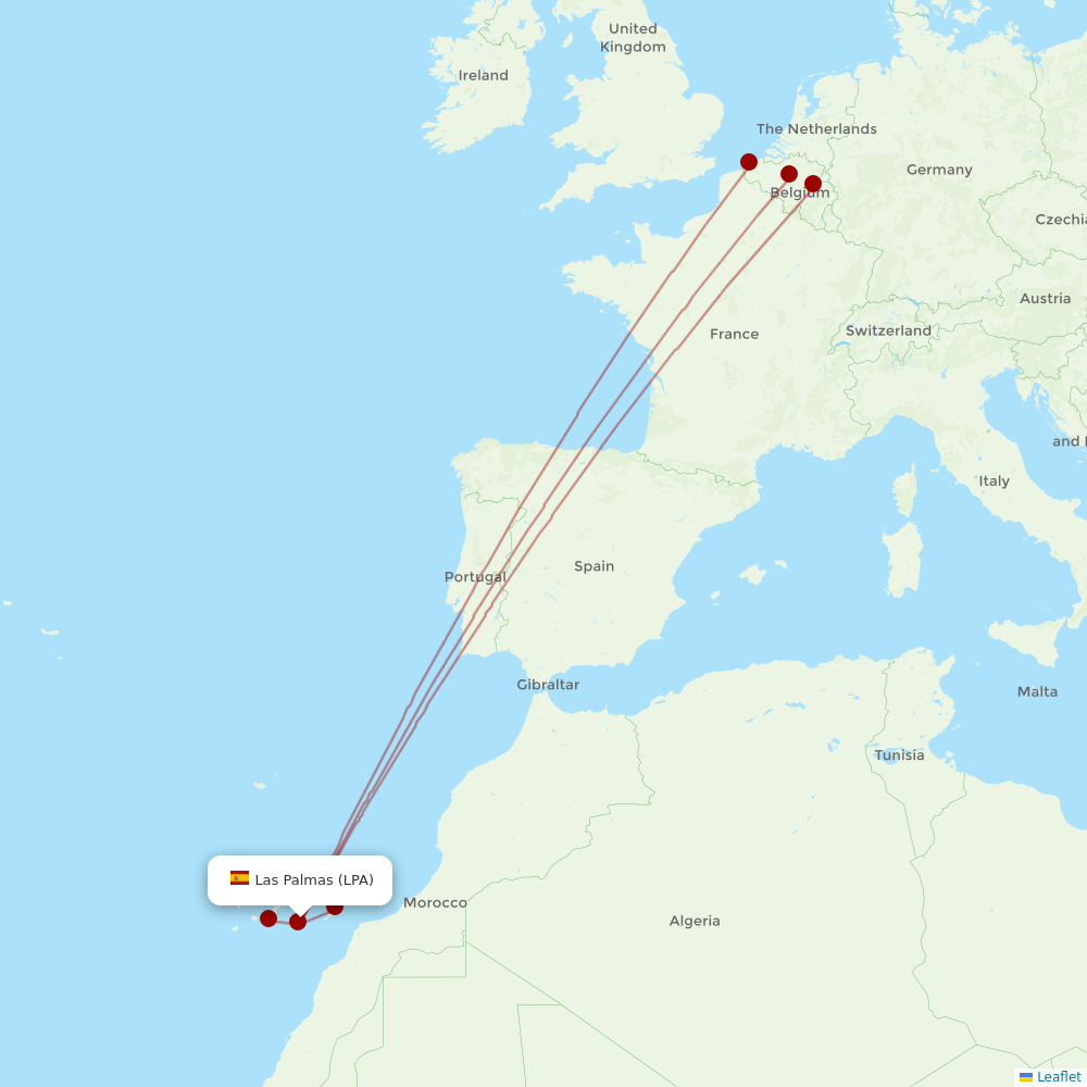 TUI Airlines Belgium at LPA route map