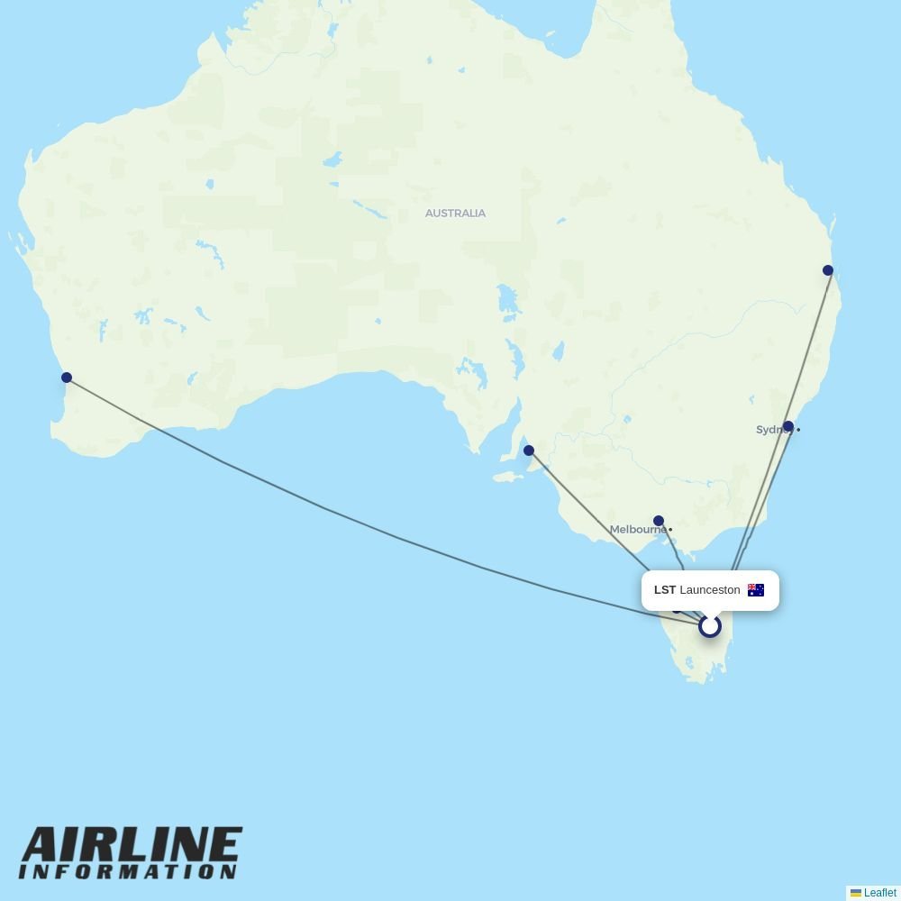 Virgin Australia routes from LST