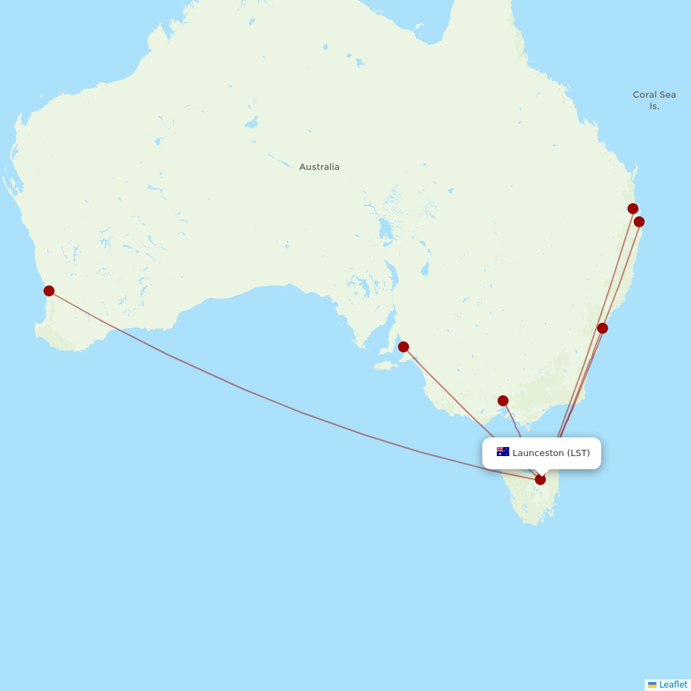 Virgin Australia at LST route map