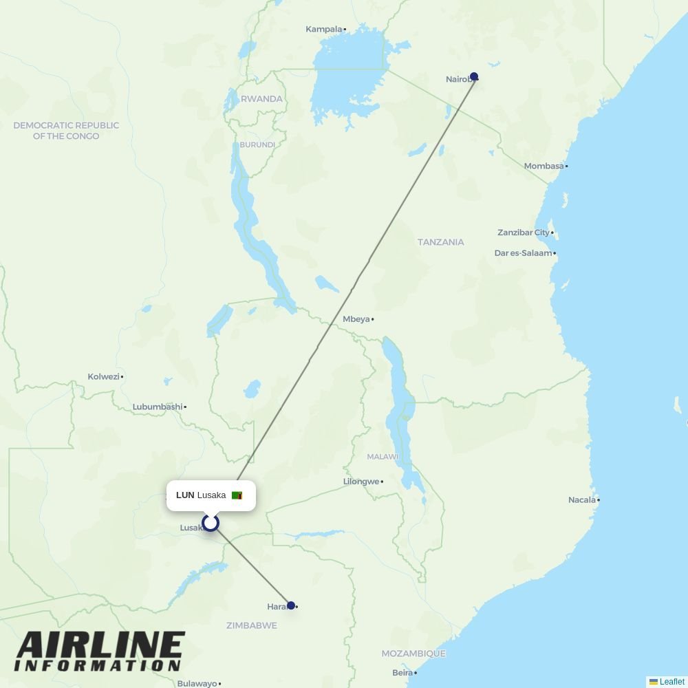 Kenya Airways routes from LUN